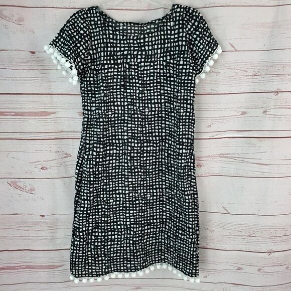 Kit Pom Pom Fringe Trim Dress Short Sleeve Medium - Picture 1 of 7